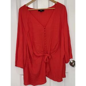 Ellos Peplum Red V Neck Tie Waist Dressy/Casual 3/4 Sleeve Blouse Plus Size 26